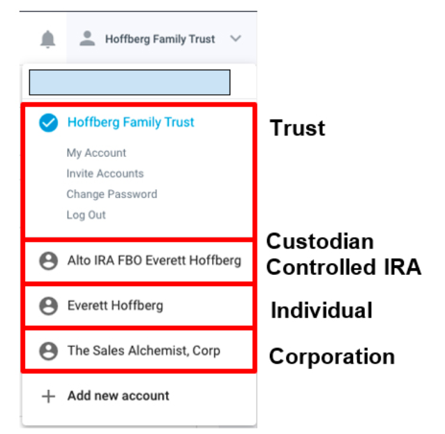 Trust and IRA accounts within a single user on Equifund