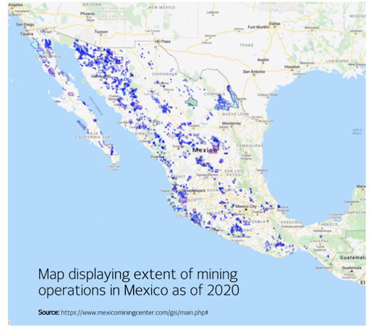 Map of mining operations in Mexico